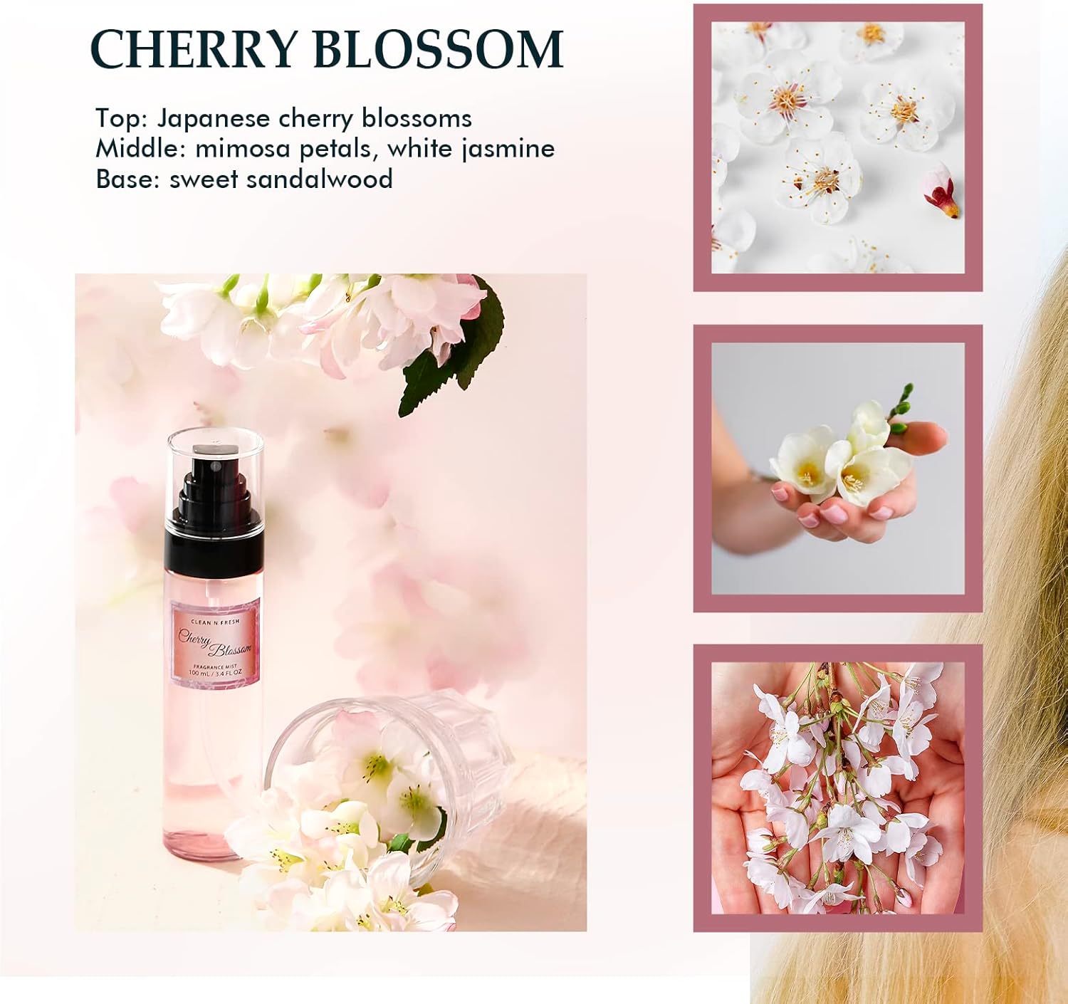 Clean-n-Fresh Body Spray for Women, Body Mist, Fragrance Mist Gift Sets, Pack of 3, Each 3.4 Fl Oz, Total 10.2 Fl Oz, Cherry Blossom - Image 2