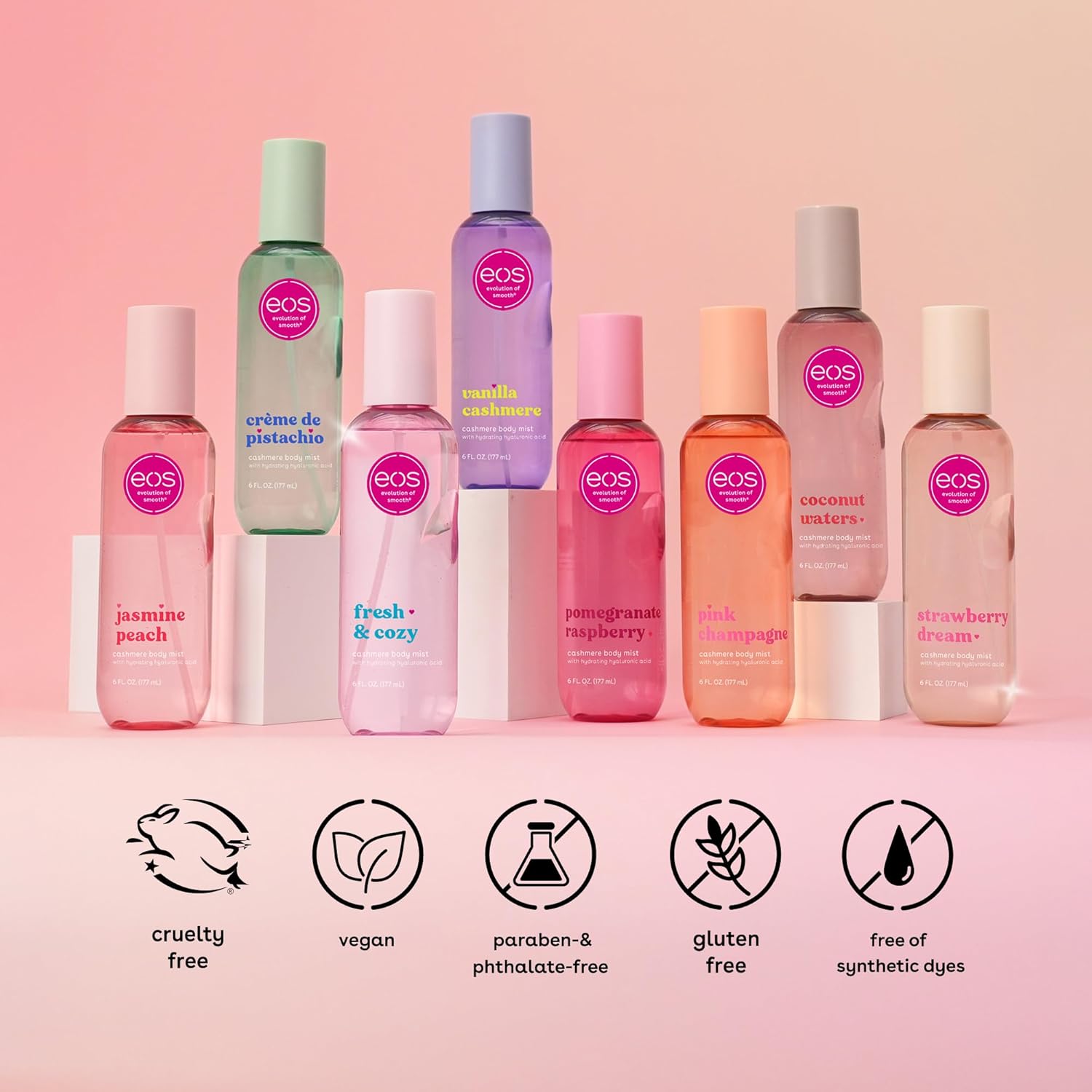 eos Cashmere Body Mist, Vanilla Musk & Cozy Caramel, Hair Mist and Body Spray for Women, Moisturizing Formula with Hyaluronic Acid, Vegan, Cruelty-Free, 6 fl oz - Image 7