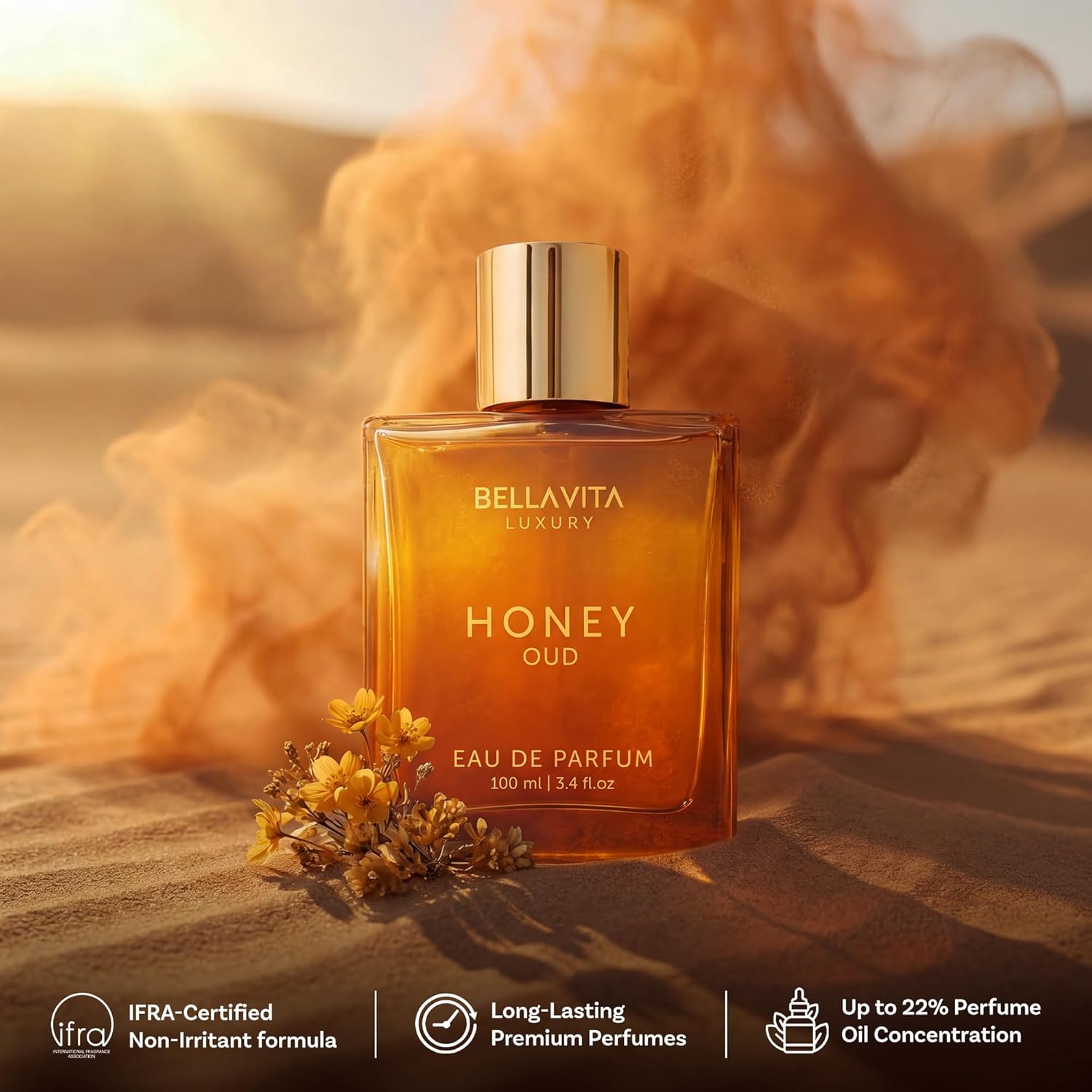 Bellavita Luxury Honey Oud Eau de Parfum | 100 ml (3.4 fl.oz.) | Perfume for Men and Women | Sweet Honey, Bergamot, Oud, and Amber Notes | Women's Day Special - Image 7